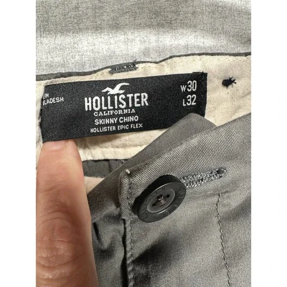 Hollister Pants Mens 30x32 (30x31 actual) Gray Skinny Chino Flat Front Epic Flex - Picture 2 of 7